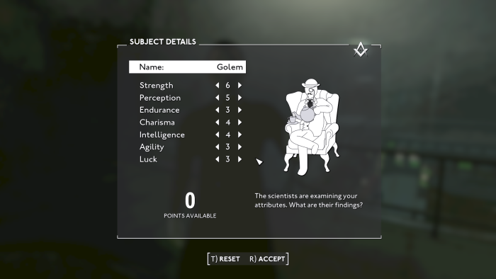 Die Charakterwerte erinnern an ein typisches Fallout. (Bild: Team Folon/Screenshot: Golem.de)